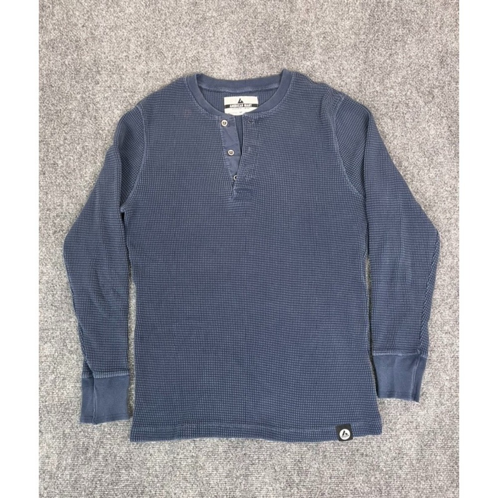 American Giant Men's XL ‎ Waffle Knit Crew Pullover  Sweater Indigo Blue Size M